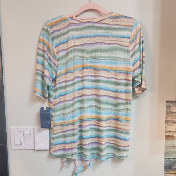 NWT Democracy Multicolor Striped V-Neck Tee - Picture 5 of 5